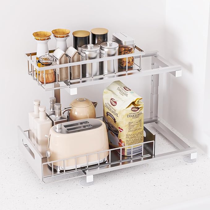 Under Sink Organizer Storage 2-Tier Heavy Duty Metal Pull Out Cabinet Organizer - Image 7