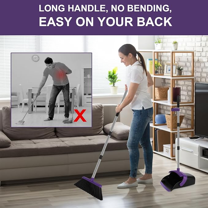 Large Broom and Dustpan Set, Self Cleaning Dustpan - Image 3