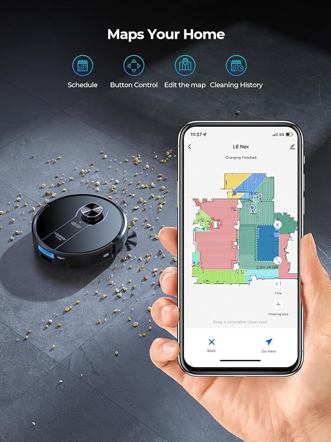 Robot Vacuum and Mop, 5000Pa Self-Emptying Robot Vacuum, Smart Lidar Navigation - Image 4