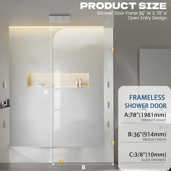 Frameless Shower Door, 3/8" Glass Shower Doors - Image 2
