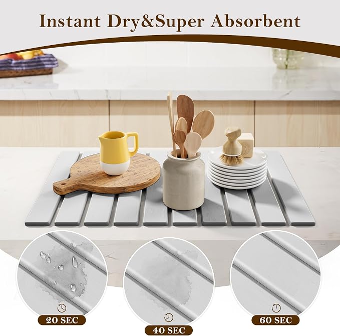 Stone Dish Drying Mats for Kitchen Counter-23.6“x 15.3”Eco-Friendly, Foldable - Image 3