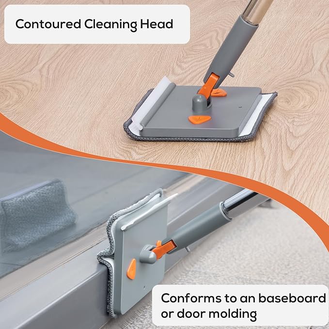 Base Board Cleaner Tool with Handle, 360°Rotating Wall Cleaner Mop, 180° - Image 3