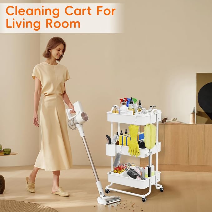 3 Tier Metal Rolling Utility Cart Organizer, Cleaning Supplies Carts - Image 4