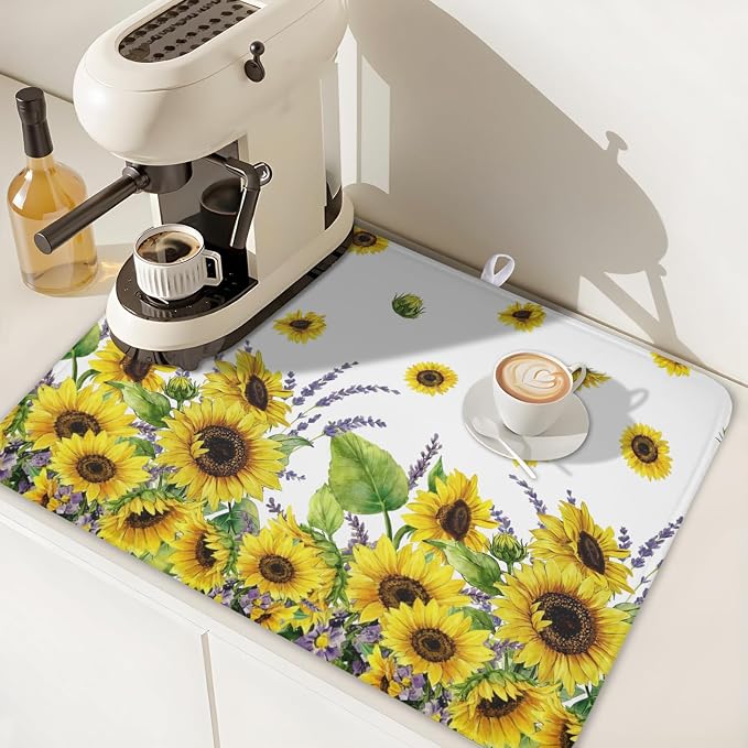 Sunflower Dish Drying Mat for Kitchen Counter 24x18 Inch Floral Lavender Drying - Image 6