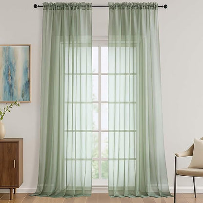 OVZME Sheer Sage Green Curtains 108 Inches Long 2 Panels Set, 59 Inch Extra Wide Lightweight Airy Sage Green Sheer Curtain for Living Room Bedroom, Filmy Voile Rod Pocket, 59Wx108L Inches