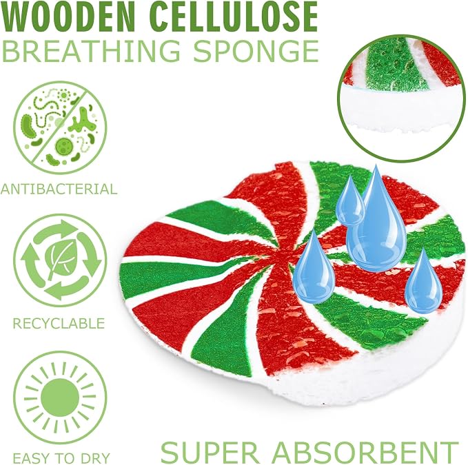 Whaline 8Pcs Christmas Candy Kitchen Sponges Red Green Xmas Candy Water - Image 3