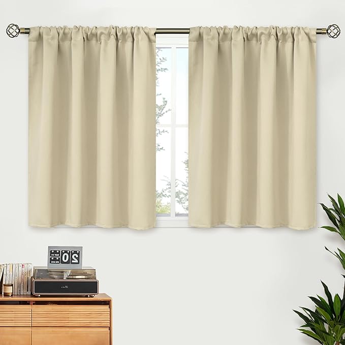 BGment Beige Short Curtains 30 Inches Length for Kitchen Cafe - Rod Pocket Small Thermal Insulated Blackout Drapes for Bathroom Bedroom Rv Camper Window Privacy, 2 Panels, 42 x 30 Inch