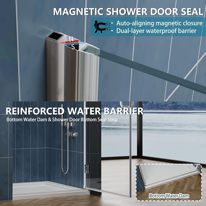 Framelss Hinged Shower Door, 3/8" Tempered Glass - Image 11