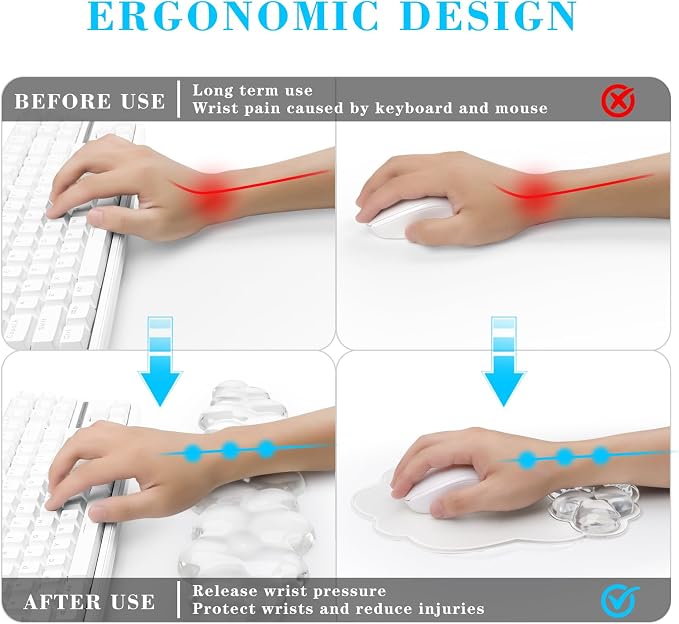Gel Cloud Keyboard and Mouse Wrist Rest, Cute Wrist Support and Arm Support Rest - Image 2