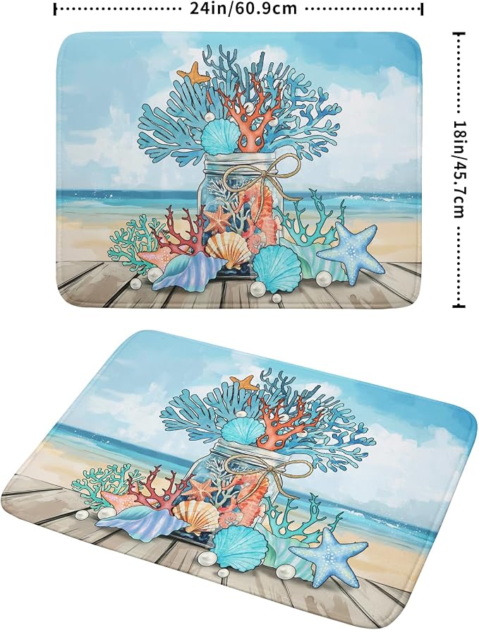 Coastal Coral Dish Drying Mat 18x24 inch Starfish Shell Fast Dry Microfiber - Image 2
