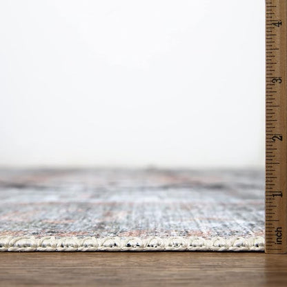 Bloom Rugs Washable Non-Slip 12 ft Runner - Gray/Coral Pink Traditional Runner for Entryway, Hallway, Bathroom, and Kitchen - Exact Size: 2.5' x 12'