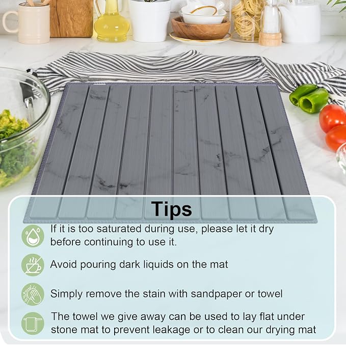 Stone Dish Drying Mat for Kitchen Counter, Versatile Stone Drying Mats for Cups - Image 7