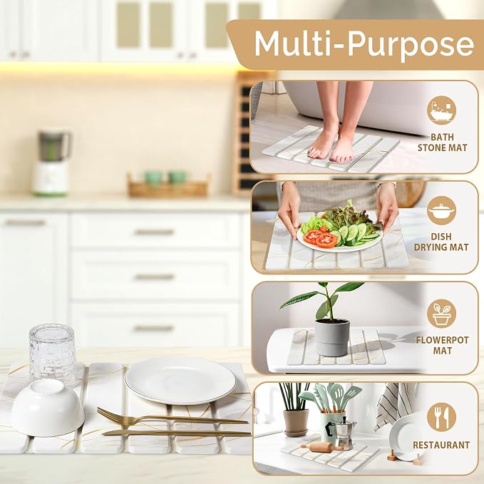 Large Stone Dish Drying Mat for Kitchen Counter, Foldable Water Absorbing - Image 6