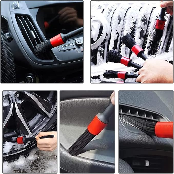 11Pcs Auto Detailing Set, Boar Hair Brushes, Steel Wire & A/C Brushes, Soft - Image 4