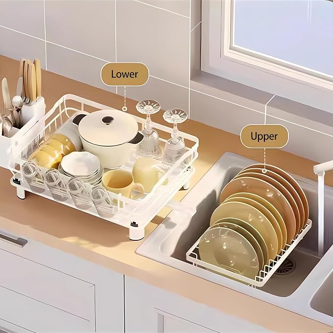 Dish Drying Rack, Space Saving & Durable, Rust-Proof Large 2 Tier Stainless - Image 3