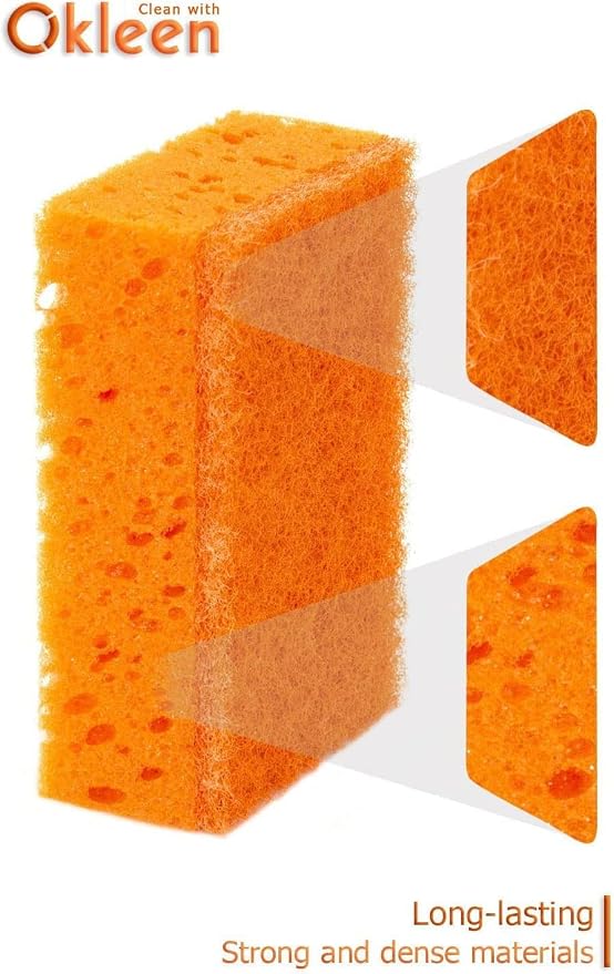 Orange Multi Use Scrub Sponge. Made in Europe. 9 Pack, 4.3x2.8x1.4 inches. - Image 5