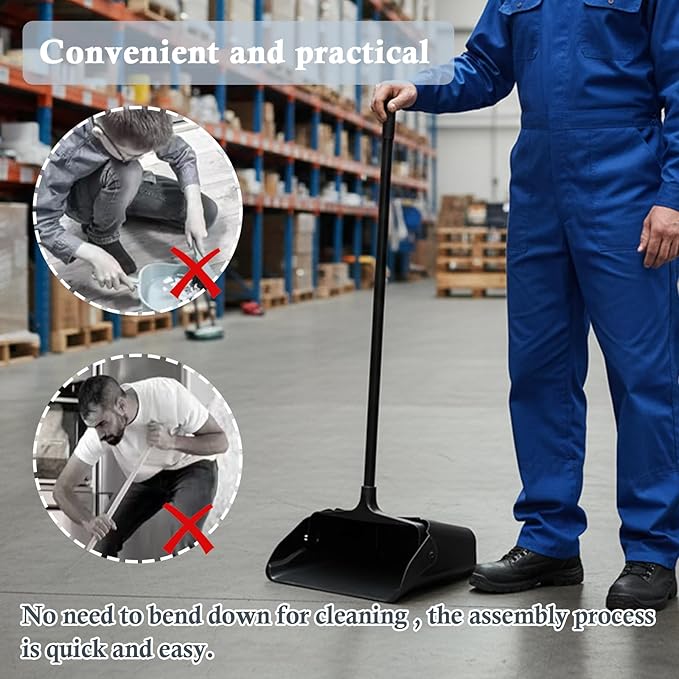 Pivoting Upright Dust Pan with Long Handle and Wheels, Large Capacity, Heavy - Image 4