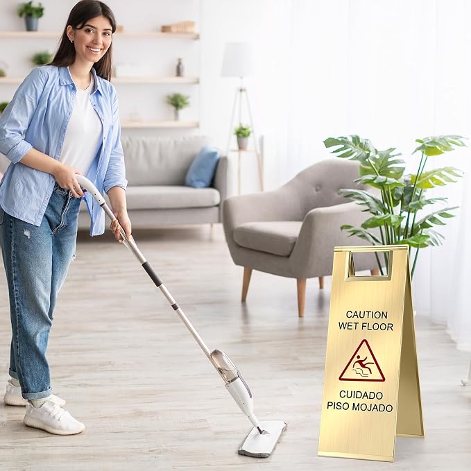 8 Pcs 24 Inch Stainless Steel Wet Floor Sign 8.8 Pound Caution Wet Floor Sign - Image 7