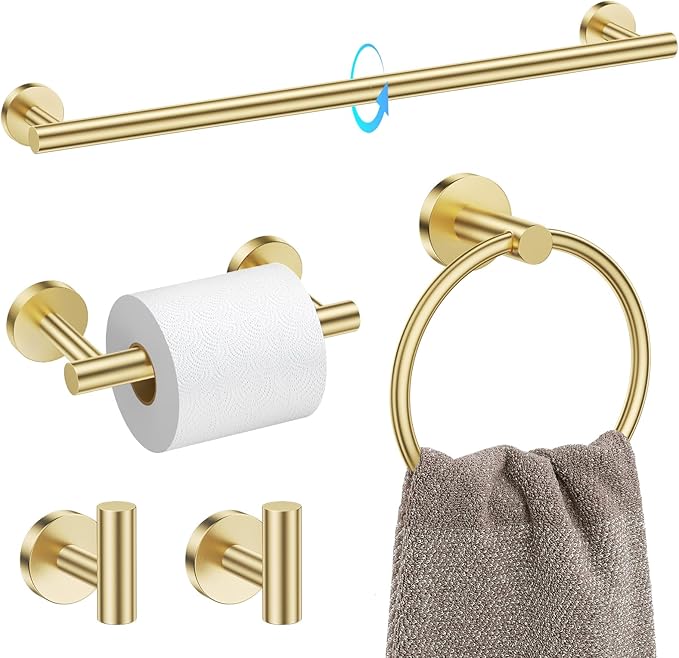 TQKAG Brushed Gold 5 Piece Bathroom Hardware Accessories Set 23.6" SUS304 by TQKAG