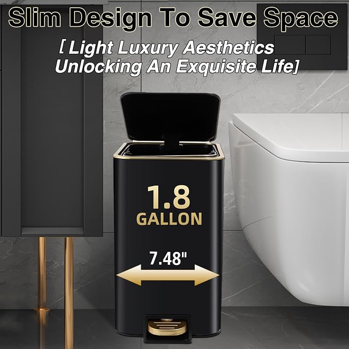 Small Bathroom Trash Can with Lid Soft Close, 1.8 Gallon Stainless Steel - Image 2