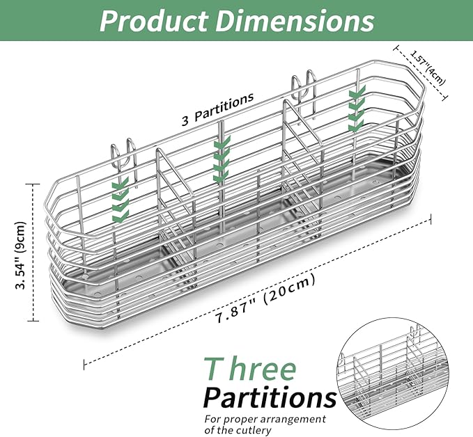 304 Stainless Steel Utensil Holder, Knife and Fork Drainer Basket - Image 3