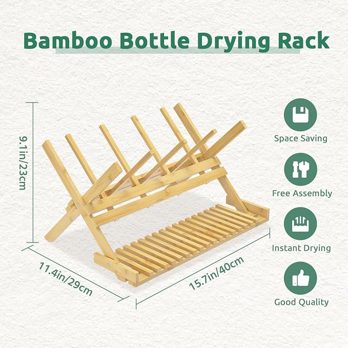 DSVENROLY Baby Bottle Drying Rack Foldable Vertical Bamboo Milk Bottle and - Image 2