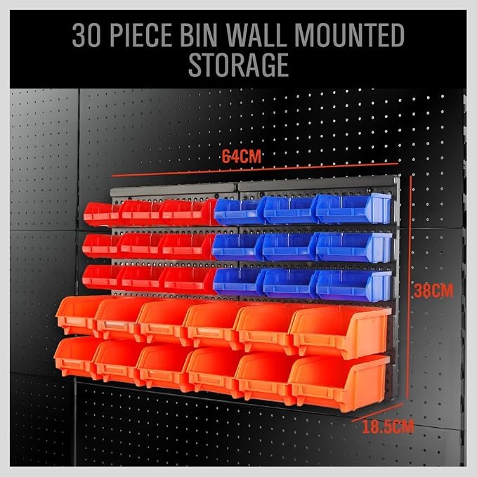 HORUSDY Wall Mounted Storage Bins Parts Rack 30PC Organizer Garage Plastic Shop - Image 9