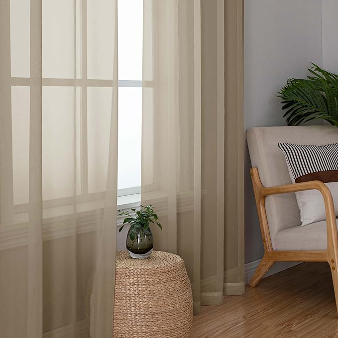 Chyhomenyc Taupe Sheer Curtains 78 Inches Long 2 Panels Set - Image 7
