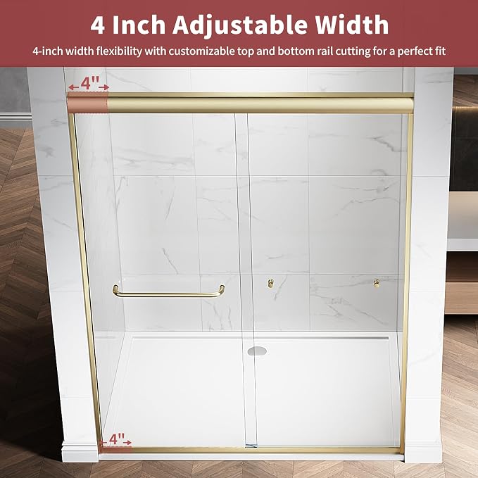 44-48" W x 72" H Semi-Frameless Double Sliding Glass Shower Door, 1/4" Clear - Image 5