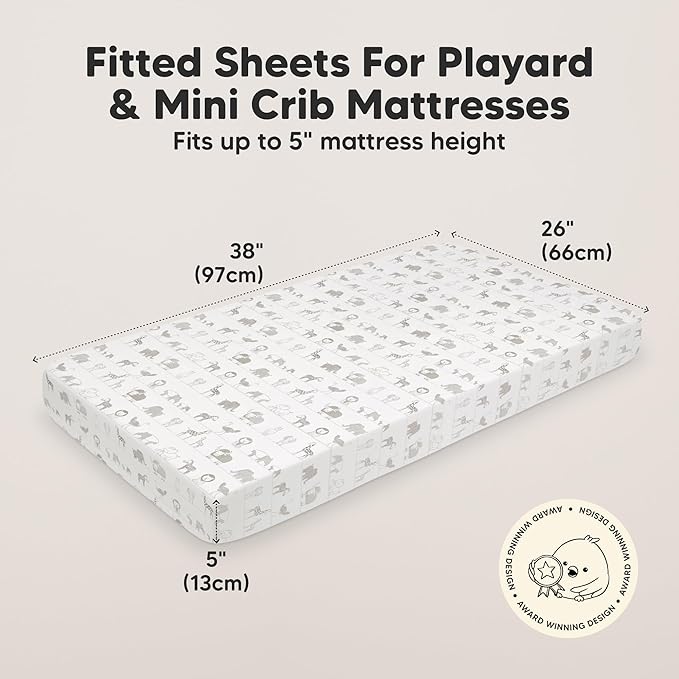 2-Pack Mini Crib Sheets Fitted - 38x26 Pack N Play Sheets for Pack and Play Mattress, Organic Cotton, Soft & Breathable Playard Bedding, Neutral Mini Toddler Bed Cover for Boys, Girls (Savannah)