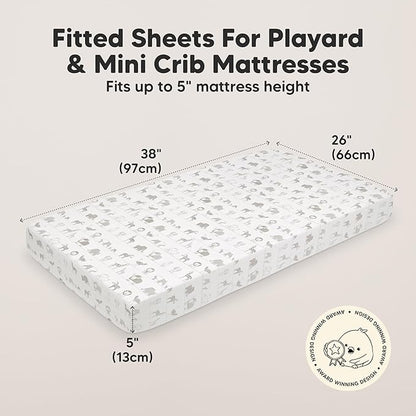 2-Pack Mini Crib Sheets Fitted - 38x26 Pack N Play Sheets for Pack and Play Mattress, Organic Cotton, Soft & Breathable Playard Bedding, Neutral Mini Toddler Bed Cover for Boys, Girls (Savannah)