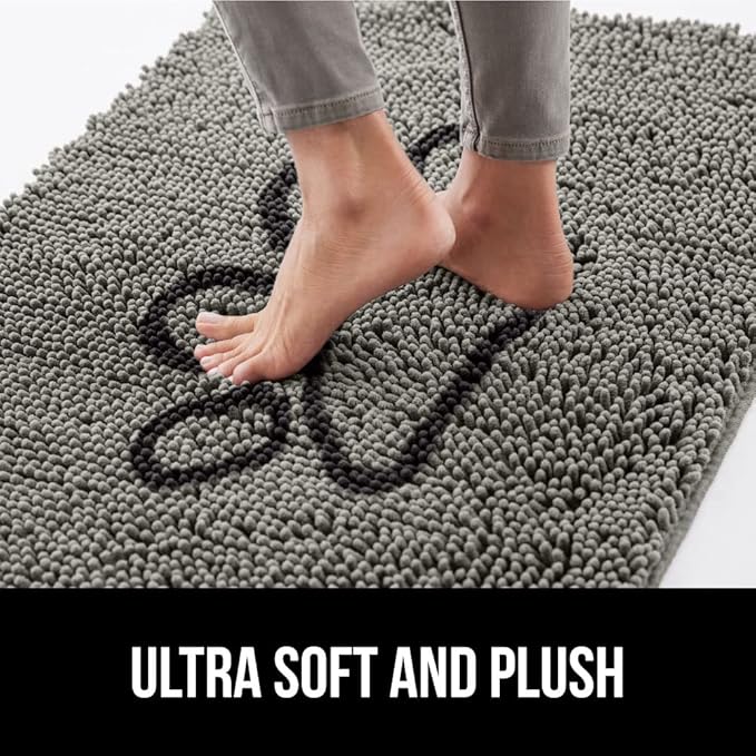 GORILLA GRIP SOAKSTOPPER Dog Door Mat, 30x20 Machine Washable Rug Absorbent Doormat Captures Moisture Mud Dirt, Quick Dry Soft Chenille Entryway Rugs Indoor Entrance Mats for Dog Paws, Paw Gray