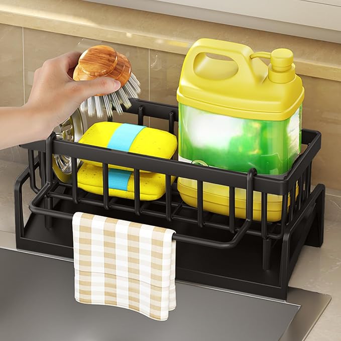 Kitchen Sink Organizer with Drain Tray, Sponge Holder, Brush Storage, - Image 5