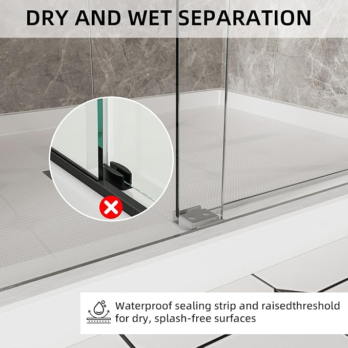 56-60" W x 74" H Frameless Shower Door, Double Sliding Shower Door - Image 9