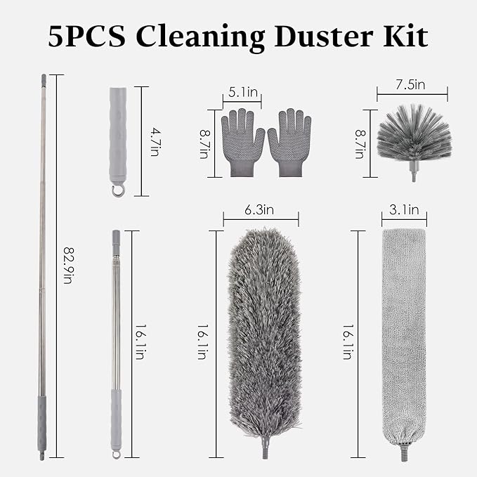 Cobweb Duster with Extension Pole, Washable Cleaning Microfiber Feather Duster - Image 3