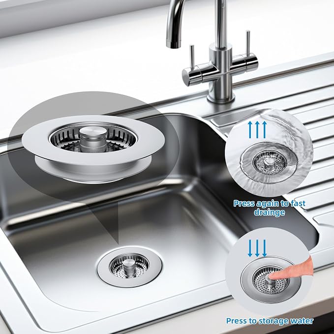 Hibbent All Metal Stainless Steel 3 in 1 Kitchen Sink Drain Strainer, Upgraded - Image 4