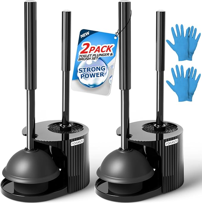 2Pack 2 in 1 Toilet Brush and Plunger Set, Extended Handle Plunger, Toilet Bowl by FORASTO
