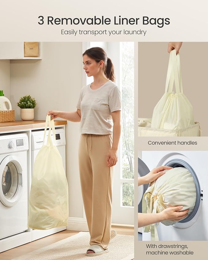 SONGMICS 42.2 Gallon Laundry Hamper, 3-Compartment Laundry Basket Sorter - Image 5