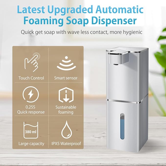 Automatic Foaming Soap Dispenser Touchless 380ml/12.8oz Rechargeable Hand Soap - Image 2