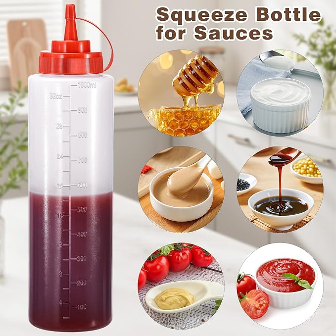 Condiment Squeeze Bottles Ketchup Dispenser, 4 Pack 32oz Squeeze Bottles - Image 5