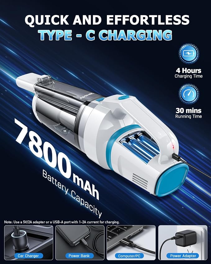 AHNR Handheld Vacuum Cordless, 16000PA Powerful Suction Hand Held Vacuum Dust - Image 6
