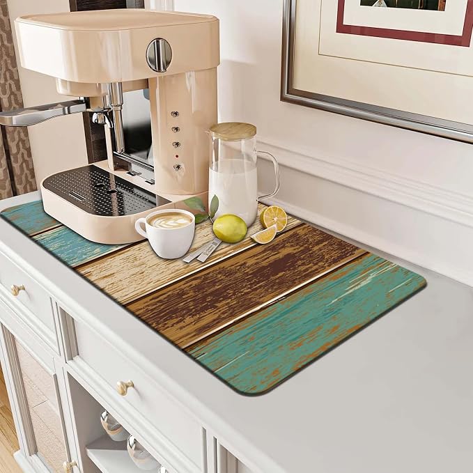MCALK Teal Dish Drying Mat for Kitchen Counter, Wood Pattern Dish Drying Pad - Image 7