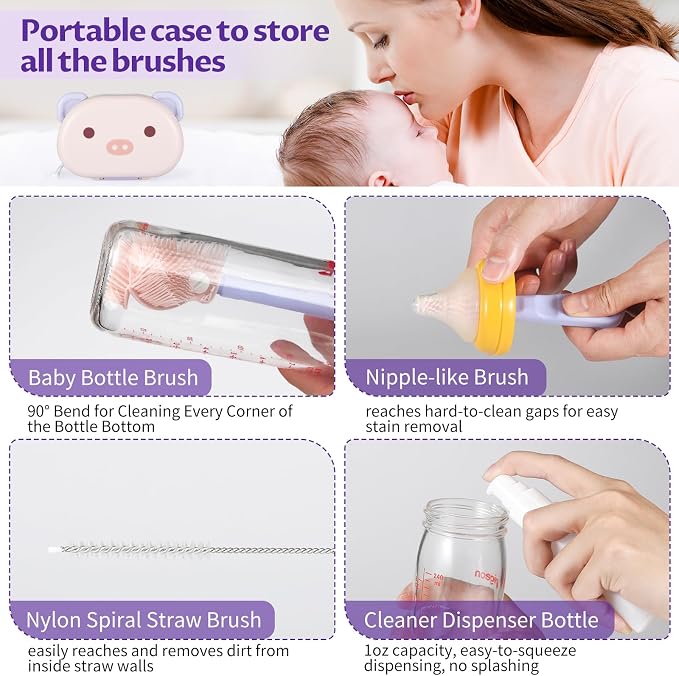 VOOWO Baby Bottle Brush & Drying Rack, Portable Travel Kit - Image 3