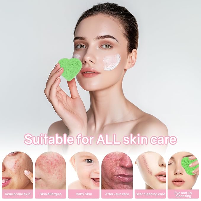50-Count Heart Shape Compressed Facial Sponges, 100% Natural Cellulose Face - Image 5