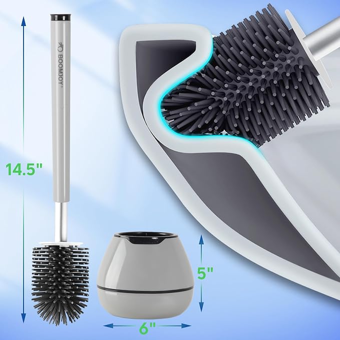 BOOMJOY Toilet Brush and Holder Set, Silicone Toilet Bowl Cleaner Brush - Image 6