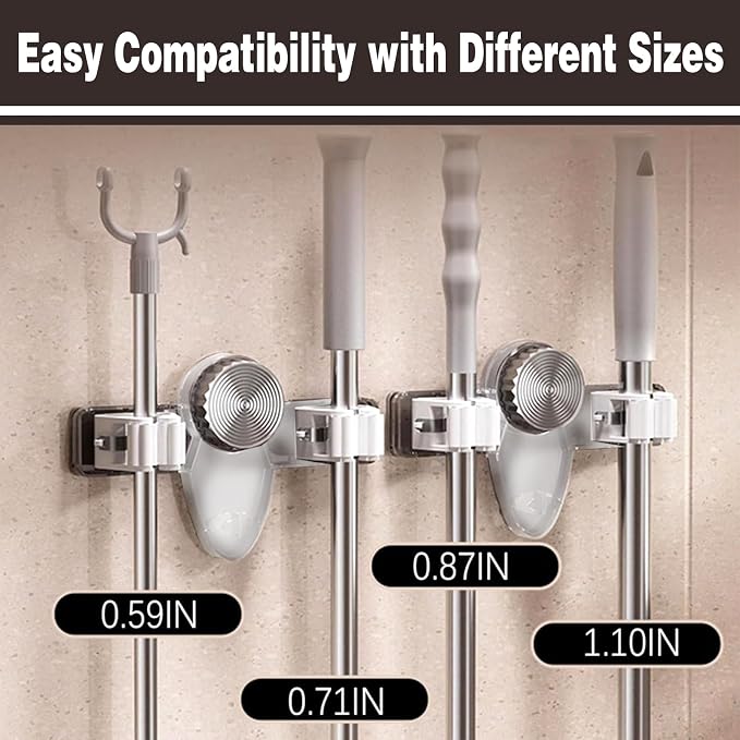 6 Pack Broom Holder Wall Mount Mop Hanger, No Drill Suction Cup Mop Broom - Image 2