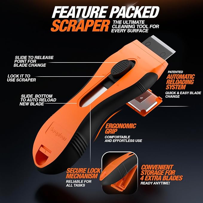 Razor Blade Scraper Tool | 18 Extra Blades, Unique Auto-Reload Mechanism - Image 3