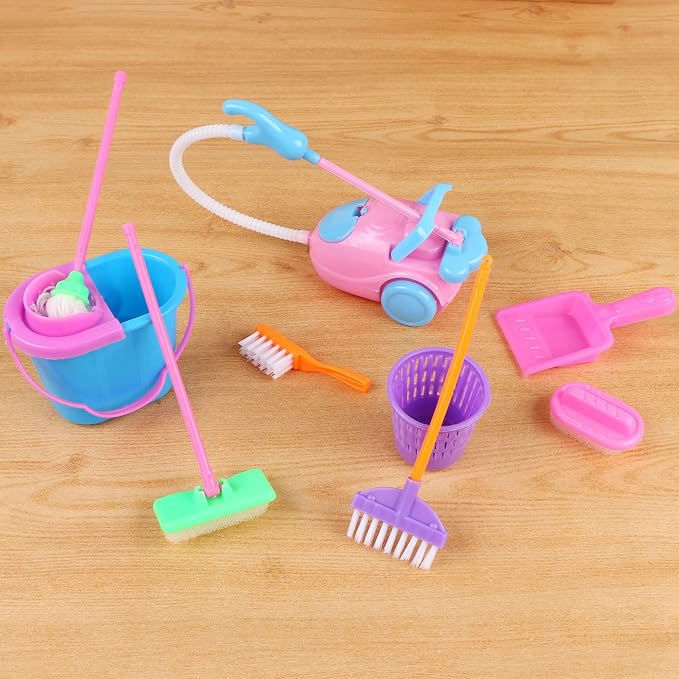 9 Pcs Miniature Dollhouse Cleaning Supplies Mini Bucket Mop Dust Pan Brush - Image 5