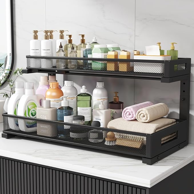 2 Pack 20.47IN Depth Under Sink Storage Organizer, Large 2-Tier Elegant Mesh - Image 7