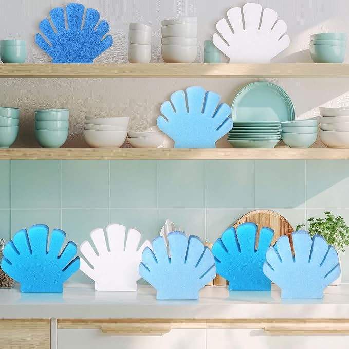 Tioncy 12 Pack Shell Kitchen Sponges Bulk Dual Sided Scrubber Summer Shell - Image 2